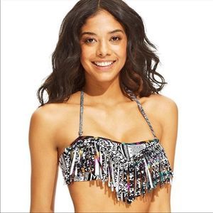 RAISINS Mojave Tribal Fringe Bandeau Multi Color Swim Bra Top